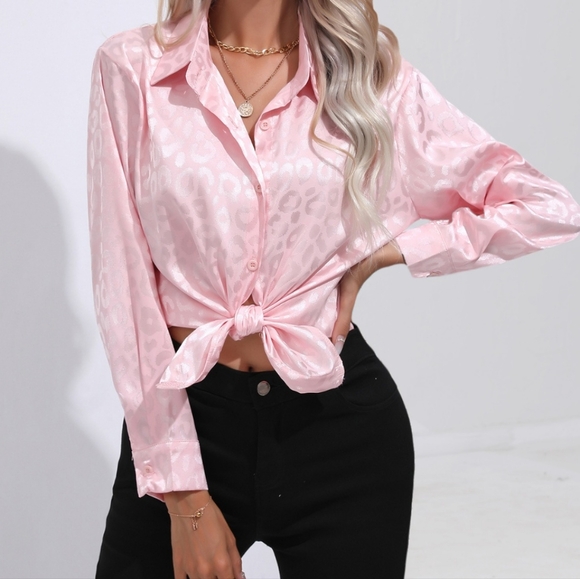 Stylish Pink Printed Collared Button-Down Shirt - Picture 6 of 11